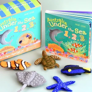 Australian Geographic Puppets-Australia Under the Sea 1, 2, 3 by Frané Lessac - Book and Finger Puppet Set