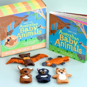 Australian Geographic Puppets-Australian Baby Animals by Fran Lessac - Book and Finger Puppet Set