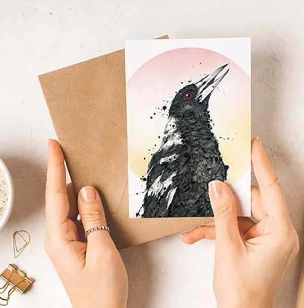 Australian Geographic Accessories | Greeting Cards-Carol - Australian Magpie Greeting Card by Shannon Dwyer