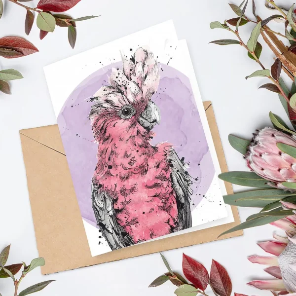 Australian Geographic Accessories | Greeting Cards-Flamin' Galah - Greeting Card by Shannon Dwyer