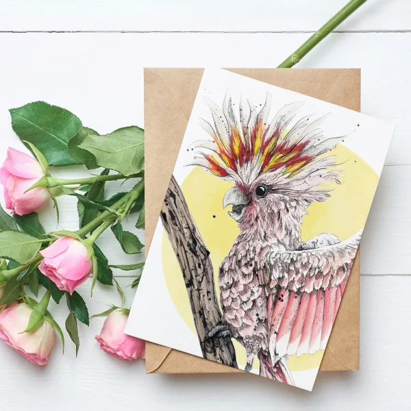 Australian Geographic Accessories | Greeting Cards-Frankie - Pink Cockatoo Greeting Card by Shannon Dwyer