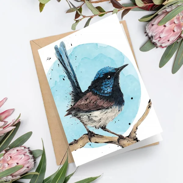 Australian Geographic Accessories | Greeting Cards-Poser - Superb Fairy-Wren Greeting Card by Shannon Dwyer