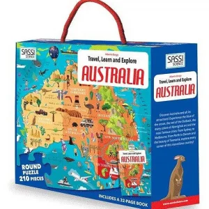 Australian Geographic 8+ Years | Puzzles-Sassi Travel, Learn and Explore - Puzzle and Book Set - Australia, 210 pcs