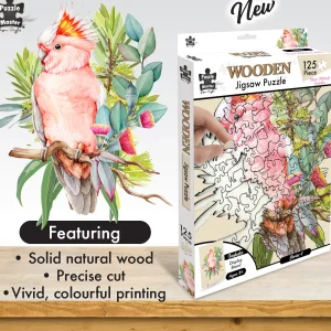 Australian Geographic Puzzles | Arts & Crafts-Shaped Wooden 132 Piece Jigsaw Puzzle, Major Mitchell's Cockatoo