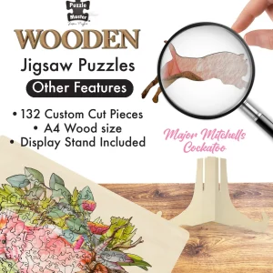 Australian Geographic Puzzles | Arts & Crafts-Shaped Wooden 132 Piece Jigsaw Puzzle, Major Mitchell's Cockatoo